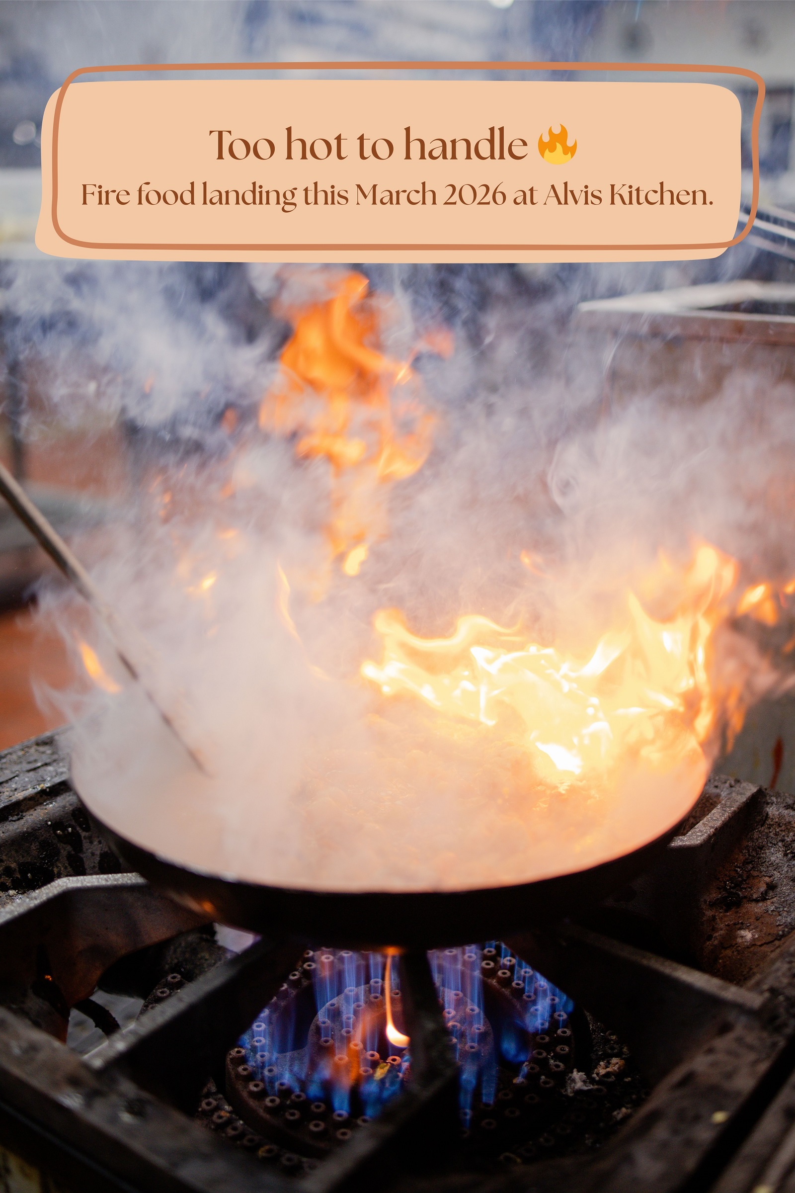 Flames rising from a karahi — fire food coming soon